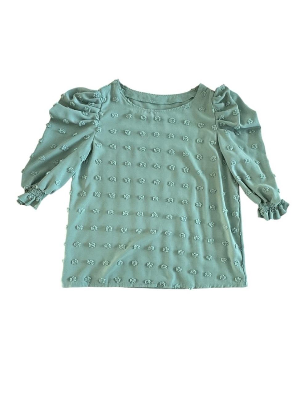 SHEIN Mint Green Puff Sleeve Dot-Textured Blouse